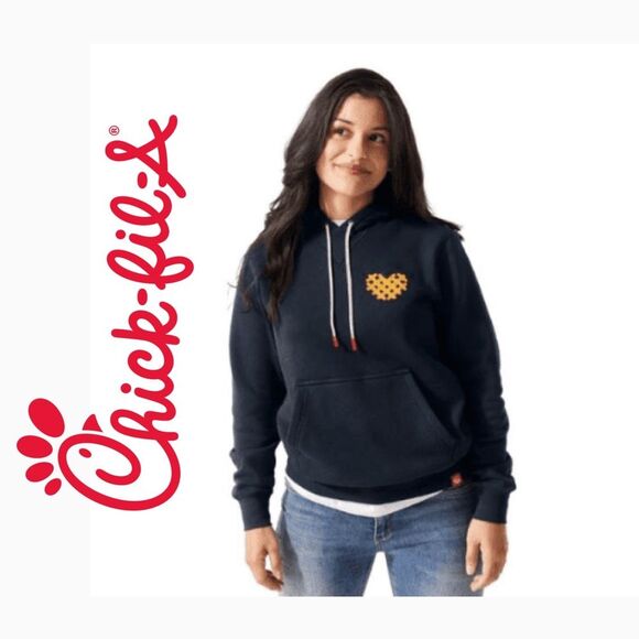 Chick-Fil-A “I Heart Waffle Fries” Embroidered Unisex Hoodie in Navy size XL - Picture 1 of 13